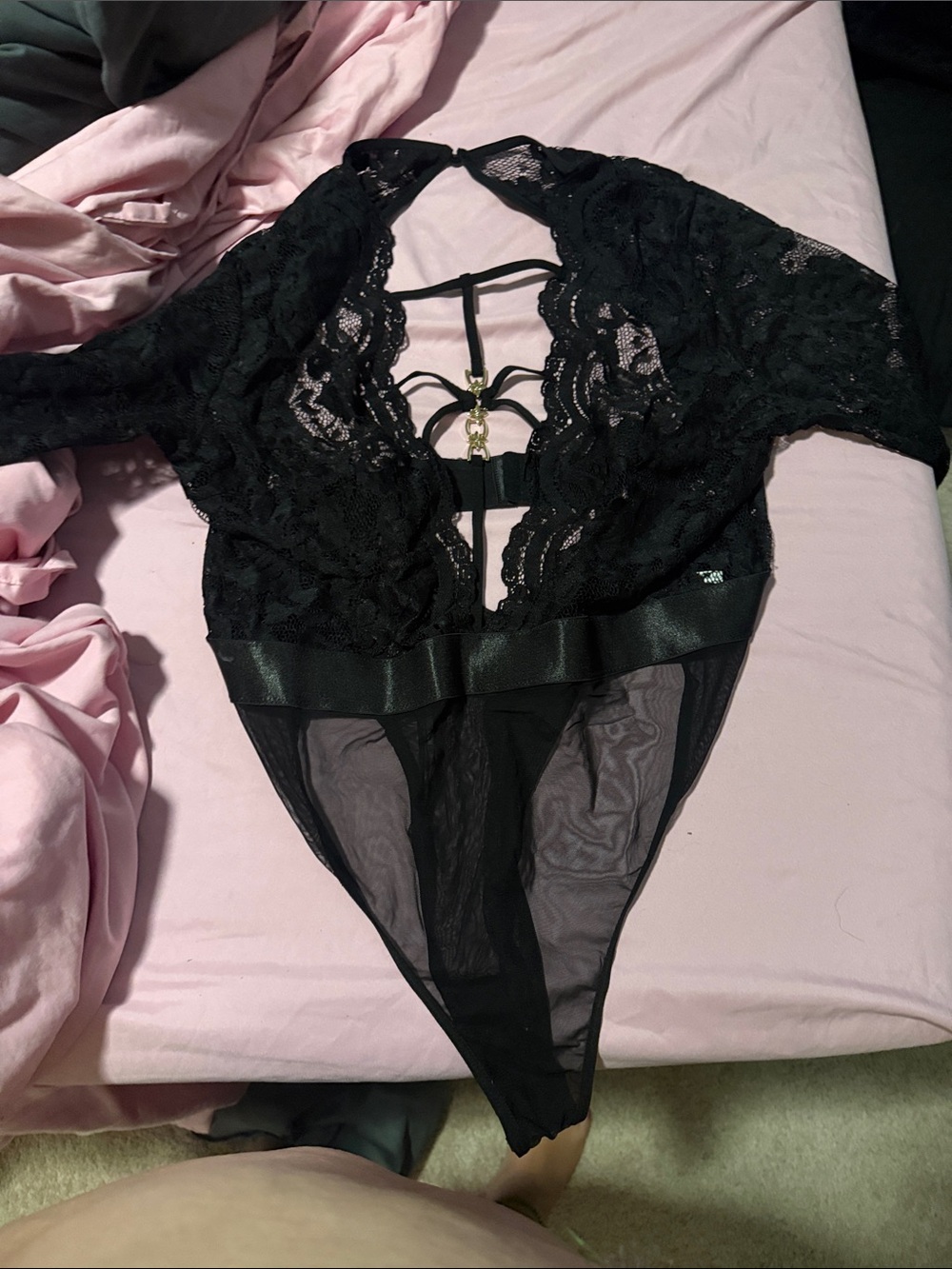 Black Lace Strappy Bodysuit